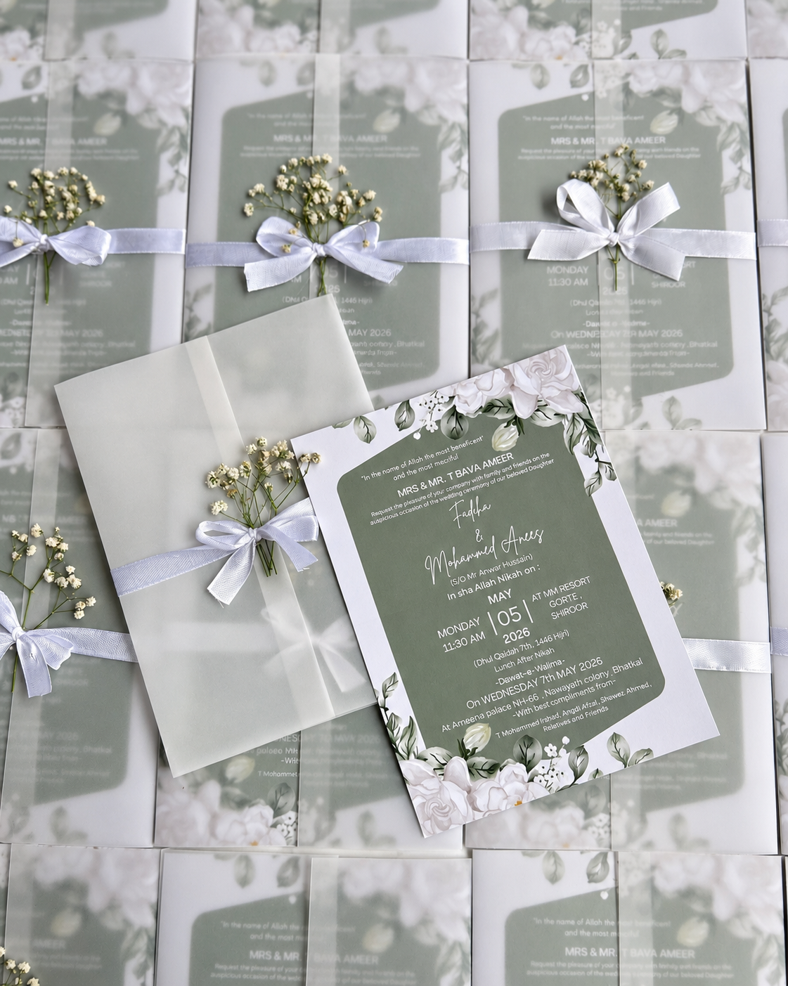 Sage Green Floral Wedding Invitation